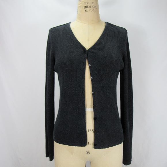 august silk Sweaters - August Silk Black Metallic Button Up Cardigan